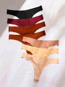 Kit Of 5 Laser Cut Seamless Thong Panties - Assorted Colors - Multicolor - View 3