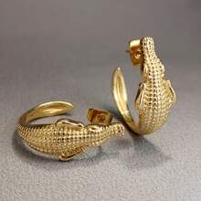Punk Creative Alloy Crocodile Alligator Earrings For Women Punk Creative Animal Stud Earrings Fashion Ear Jewelry Gift - Gold - View 10