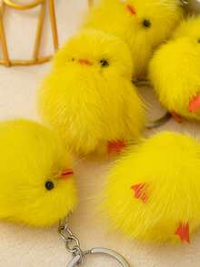 1入組可愛黃色長毛絨鴨子吊墜時尚鑰匙圈鑰匙圈鑰匙鏈