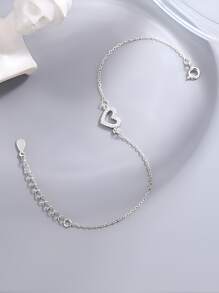 1入組時髦S925純銀心形鑲嵌手環適合女士,合適適用於日常穿著或者作為A禮品