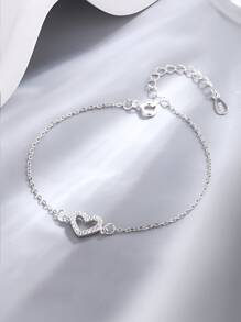 1入組時髦S925純銀心形鑲嵌手環適合女士,合適適用於日常穿著或者作為A禮品