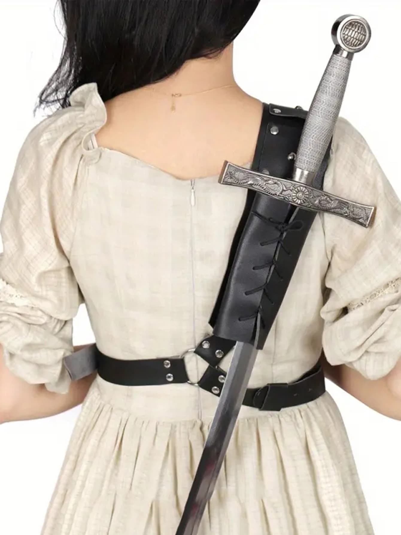 1pc Celtic Warrior Pu Leather Back Belt Sword Sheath, Suitable For Movie, Photography, Drama Performances, Cosplay, Stage Costumes - Black - View 1