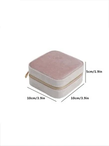 1pc Portable Jewelry Storage Box In Velvet Material - Pink - View 3