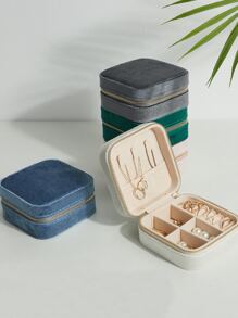 1pc Portable Jewelry Storage Box In Velvet Material - Pink - View 2