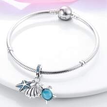 Été Océan Etoile de Mer Coquillage Tortue Octopus Charme Adapté pour Bracelet d'origine Collier DIY Perles pour les femmes Fabrication de bijoux plaquées argent