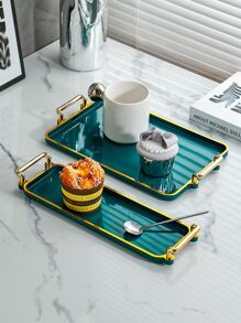 1 pieza Bandeja dorado ribete rectangular - Verde Oscuro - Ver 2