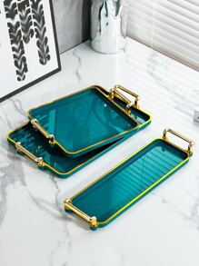 1 pieza Bandeja dorado ribete rectangular - Verde Oscuro - Ver 1