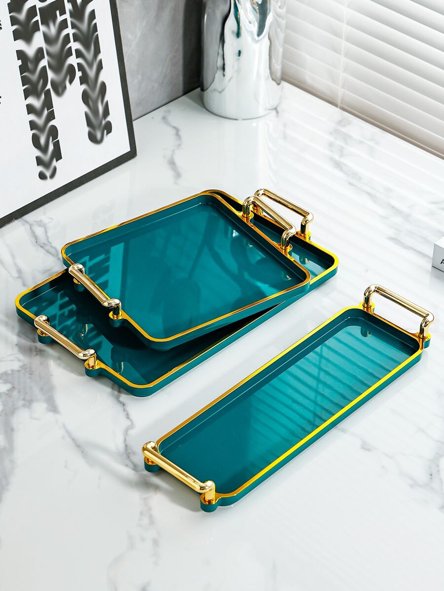 1 pieza Bandeja dorado ribete rectangular - Verde Oscuro - Ver 1