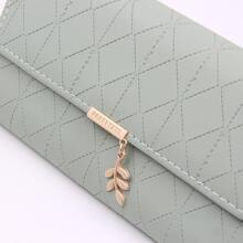 Green Summer New Japan And South Korea Fresh And Simple Fashion Personality Hardware Leaf Pendant Plaid Buckle Women's Clutch Bag Clamshell Large Capacity Women's Simple Folding Multi-Card Women's Clutch Bag Waterproof Lightweight College Fashion High School University Women's Wallet Business Casual For Women Wallet Purse Wallet Long Wallet