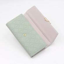 Green Summer New Japan And South Korea Fresh And Simple Fashion Personality Hardware Leaf Pendant Plaid Buckle Women's Clutch Bag Clamshell Large Capacity Women's Simple Folding Multi-Card Women's Clutch Bag Waterproof Lightweight College Fashion High School University Women's Wallet Business Casual For Women Wallet Purse Wallet Long Wallet
