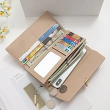 Green Summer New Japan And South Korea Fresh And Simple Fashion Personality Hardware Leaf Pendant Plaid Buckle Women's Clutch Bag Clamshell Large Capacity Women's Simple Folding Multi-Card Women's Clutch Bag Waterproof Lightweight College Fashion High School University Women's Wallet Business Casual For Women Wallet Purse Wallet Long Wallet