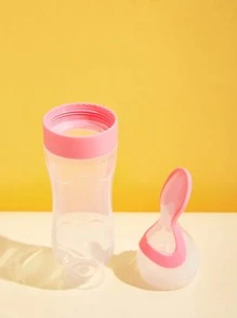 90ml/3oz Pink Silicone Squeeze Feeding Bottle With Spoon And Suction Base, Baby Spoon Feeder, Milk Powder Dispenser - Pink - View 3