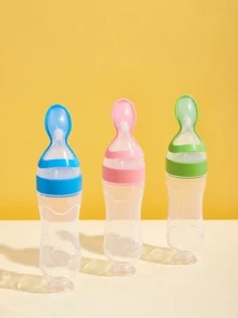 90ml/3oz Pink Silicone Squeeze Feeding Bottle With Spoon And Suction Base, Baby Spoon Feeder, Milk Powder Dispenser - Pink - View 7