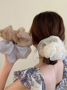 Dây buộc tóc nơ lưới cỡ lớn dành cho nữ, dây chun buộc tóc, dây buộc tóc co giãn, phụ kiện tóc, phụ kiện đội đầu. - Màu be - Xem 3