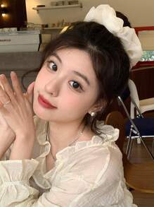 Dây buộc tóc nơ lưới cỡ lớn dành cho nữ, dây chun buộc tóc, dây buộc tóc co giãn, phụ kiện tóc, phụ kiện đội đầu. - Màu be - Xem 4