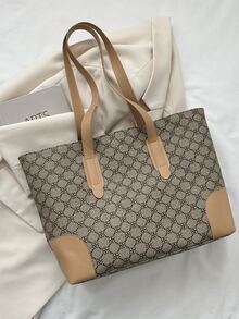 Bolso tote de color combinado de gran capacidad de moda con estampado - Multicolor - Ver 3