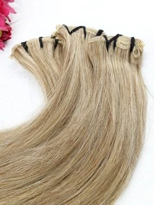 APLIQUE MEGA HAIR CABELO HUMANO TECIDO LISO LOIRO 60 CM 45 GRAMAS - Dourado - Visão 2