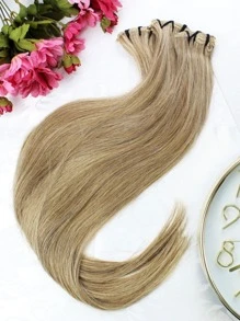 APLIQUE MEGA HAIR CABELO HUMANO TECIDO LISO LOIRO 60 CM 45 GRAMAS - Dourado - Visão 1
