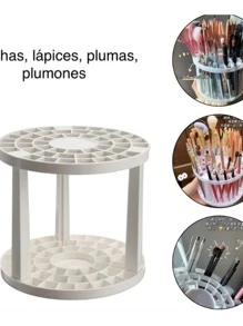 Organizador Base Porta Brochas y Pinceles De Maquillaje de Plástico - Blanco - Ver 2