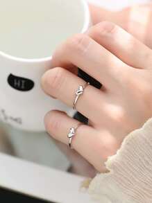 1 pièce Bague en forme de cœur en argent sterling S925, style classique pour femmes pour la Saint-Valentin