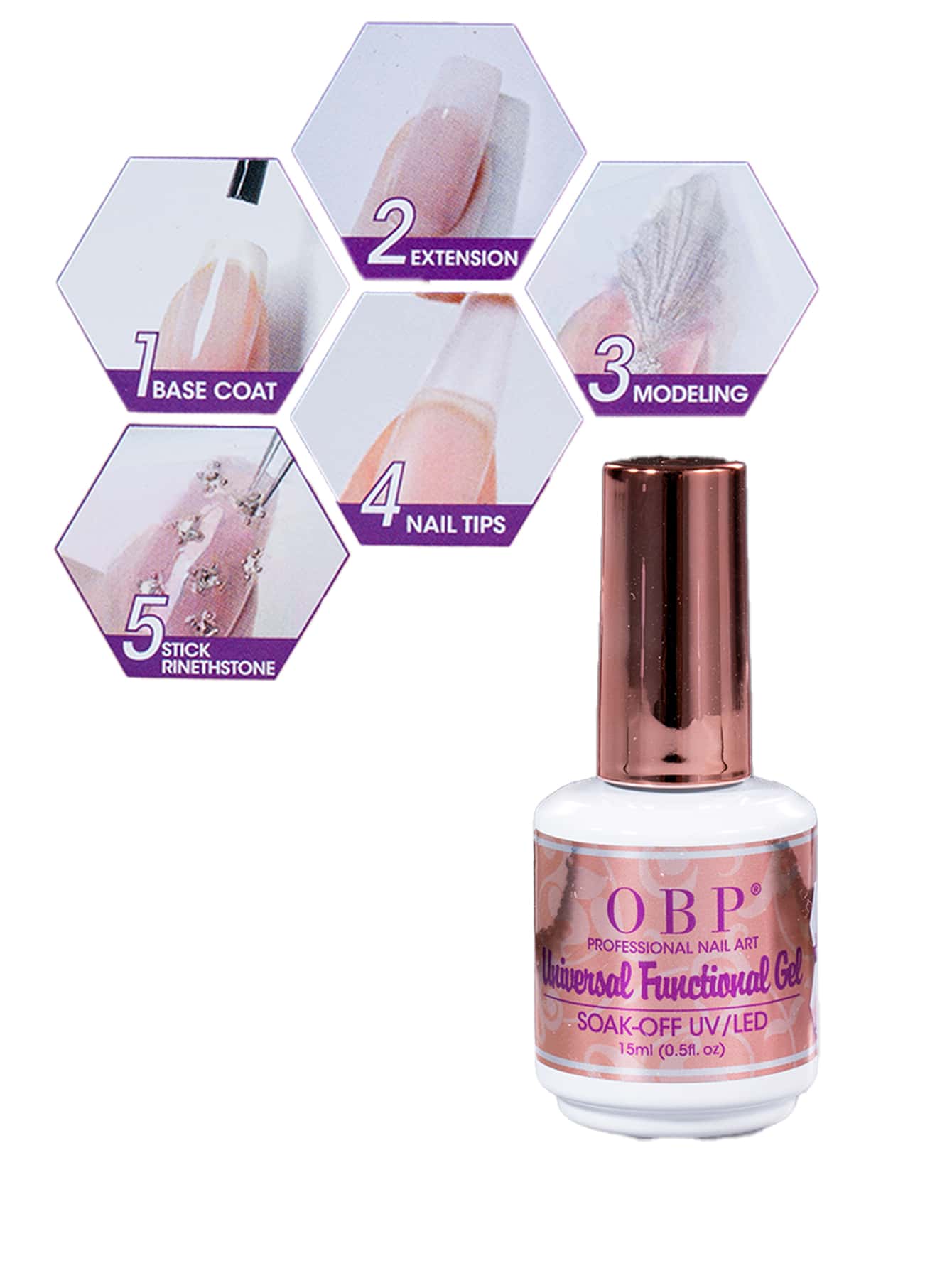 OBP Gel Multifuncional Fortalecedor Cristal Base Pegamento 5 En 1 Para Uñas 1 Piezas - Blanco - Ver 1