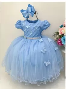 Vestido Borboleta azul jardim encantado festa das borboletas aniversario infantil - Azul - Visão 4
