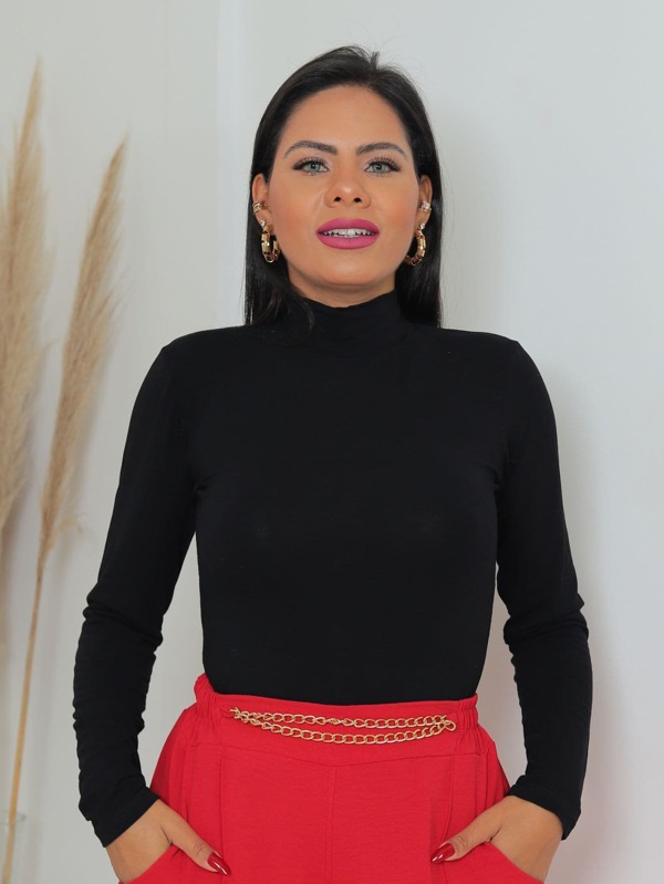 Blusa Gola Alta Cacharrel Segunda Pele Manga Longa Collant Viscolycra Feminina De Inverno Slim e Plus Size