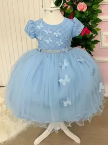 Vestido Borboleta azul jardim encantado festa das borboletas aniversario infantil - Azul - Visão 5