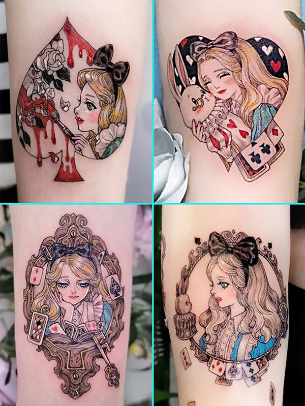 8 hojas de pegatinas de tatuajes gráficos de personajes