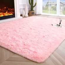Alfombra 2 X 1.6 metros De Peluche Para Salón, Dormitorio, Tapete para sala lavable en máquina, Alfombra antideslizante - Rosa - Ver 1