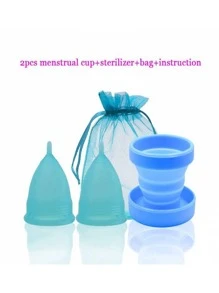 Copa Menstrual Silicona Médica Vaso Limpieza Bolsa Producto de higiene femenina, Vagina Vaginal, esterilizador Menstrual - Azul - Ver 2