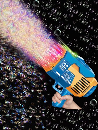 1pc Children & Adults Full Automatic Electric & Light Emitting Bubble Gun With 132 Holes For Outdoor Park, Camping, Wedding & Birthday Gift (accessories And Packaging Random Delivery)(bubble Liquid Not Included)