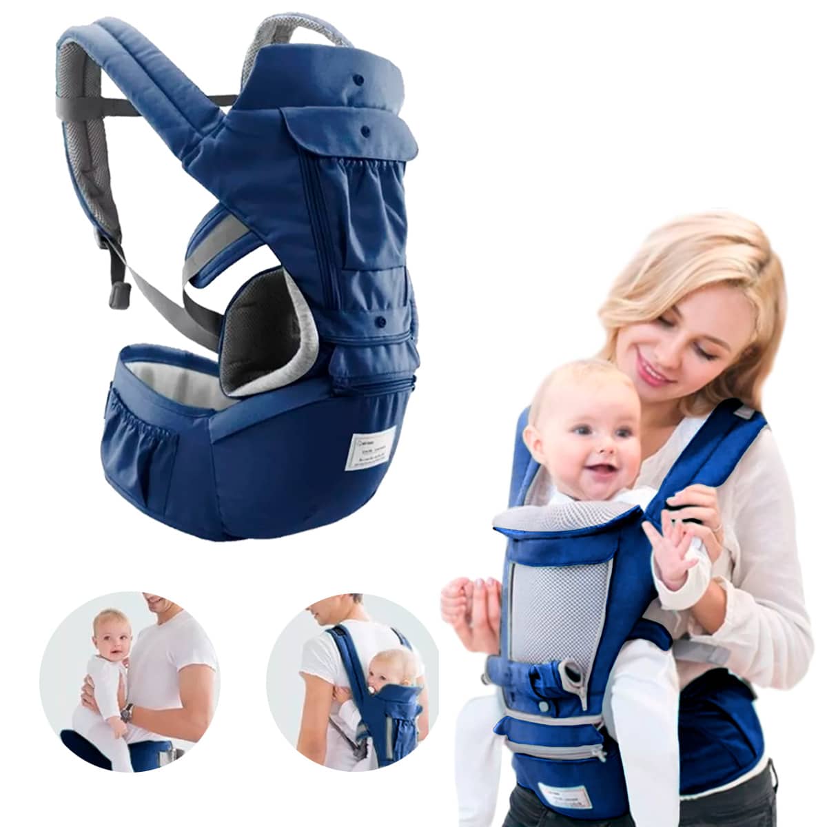 Cangurera Canguro Porta Bebés Portabebés Cargador Ergonómico Posiciones de 3 a 36 meses. - Azul - Ver 1