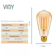 Paquete de 6 Focos Vintage Led Edison Bulbo 4w Luz Cálida