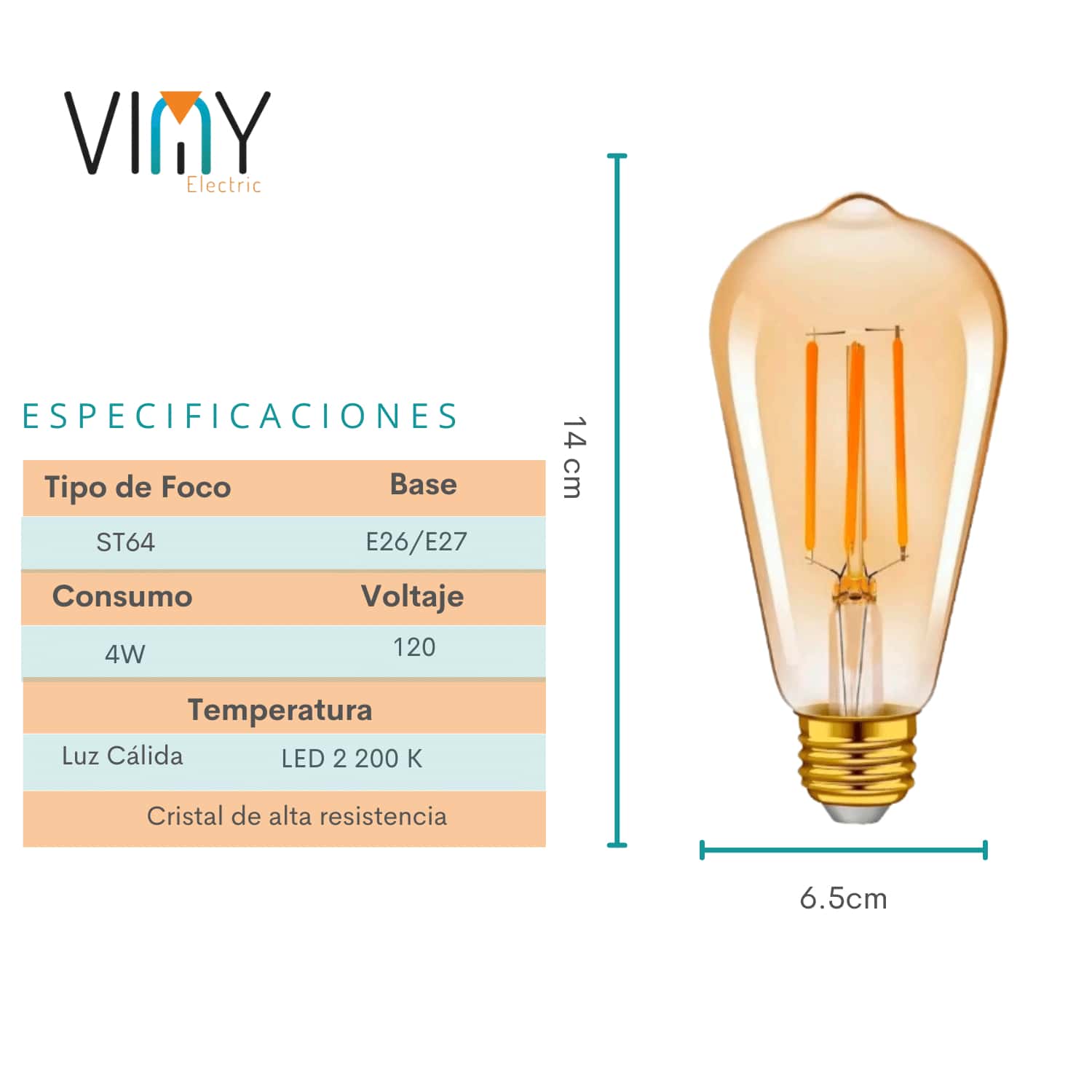 Paquete de 6 Focos Vintage Led Edison Bulbo 4w Luz Cálida