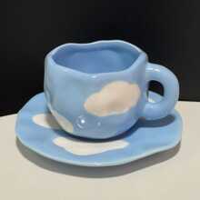 Mini Tươi Vẽ bằng tay Sky Và Thiết kế đám mây Gốm sứ Tách cà phê Bộ Với Đĩa - Nhiều màu - Xem 5