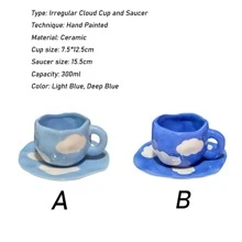 Mini Tươi Vẽ bằng tay Sky Và Thiết kế đám mây Gốm sứ Tách cà phê Bộ Với Đĩa - Nhiều màu - Xem 6