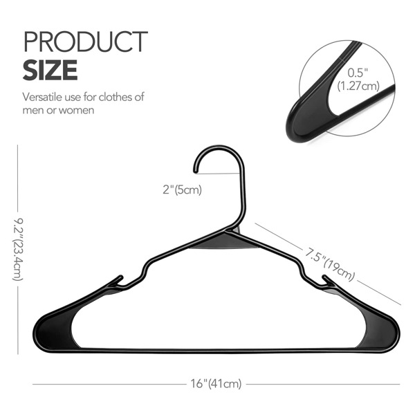 HOUSE DAY Black Plastic Hangers 50 Packs for Kids, Plastic Clothes