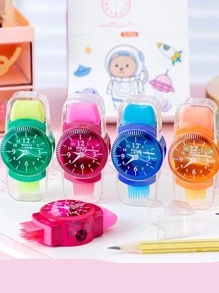 4件套創意文具套裝組合手錶形刷、卷筆刀和橡皮擦學生用 - 彩色 - 查看 3