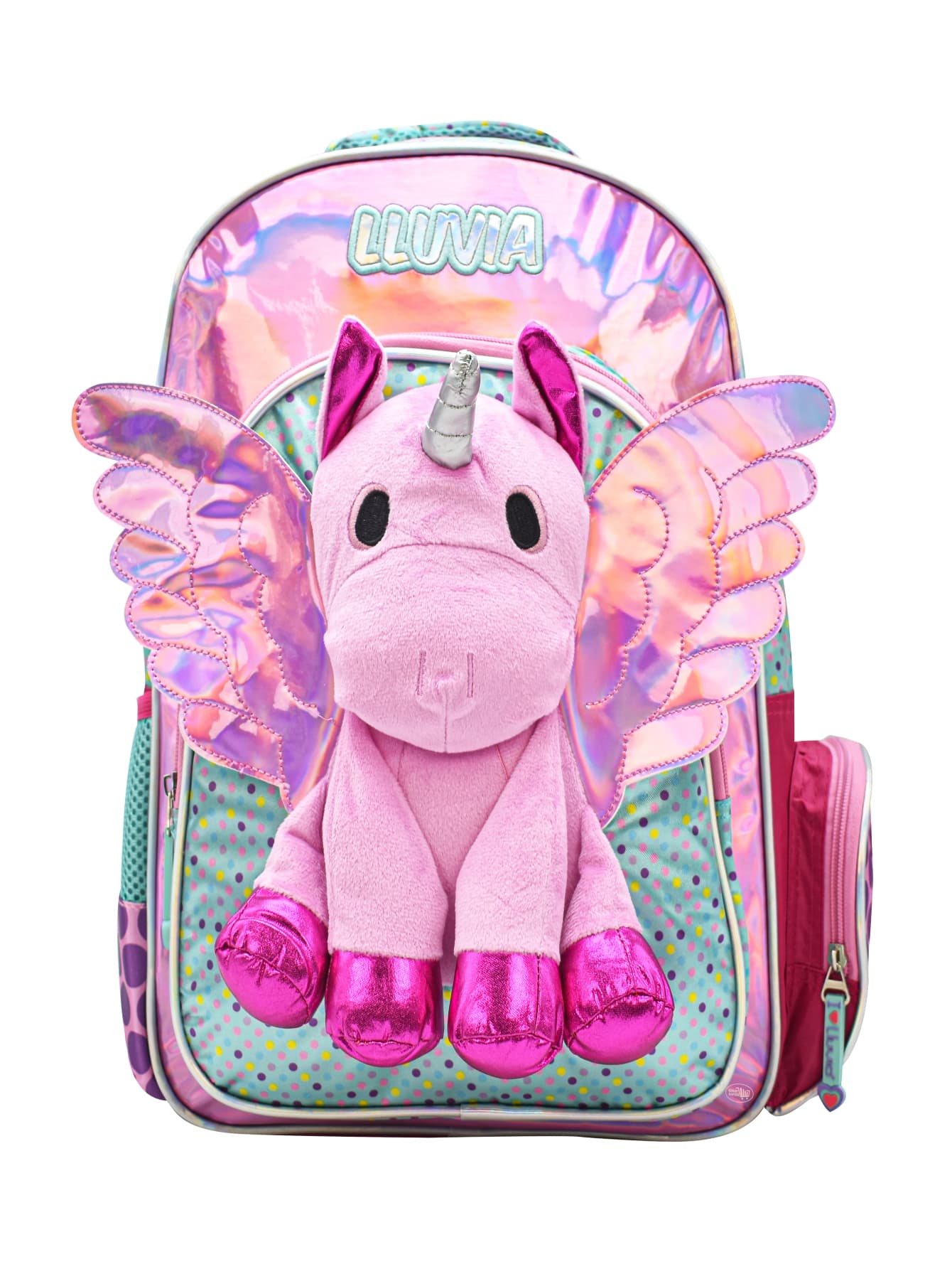Mochila Unicornio Peluche 3d Rosa Tornasol Primaria - Rosa - Ver 1