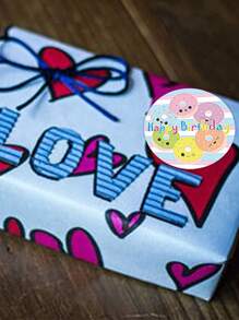 500入組圓形甜甜圈形狀「生日快樂」感謝標籤貼紙 - 白色 - 查看 3