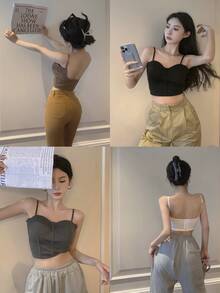 Top Corset de Tirantes con Copas con Estilo Minimalista y no Transparenta - Café integral - Ver 8