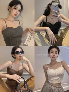 Top Corset de Tirantes con Copas con Estilo Minimalista y no Transparenta - Café integral - Ver 9