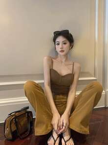 Top Corset de Tirantes con Copas con Estilo Minimalista y no Transparenta - Café integral - Ver 2