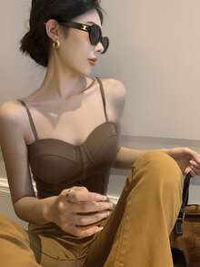 Top Corset de Tirantes con Copas con Estilo Minimalista y no Transparenta - Café integral - Ver 4