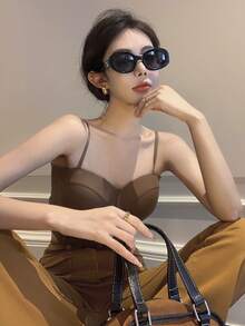 Top Corset de Tirantes con Copas con Estilo Minimalista y no Transparenta - Café integral - Ver 1