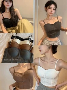 Top Corset de Tirantes con Copas con Estilo Minimalista y no Transparenta - Café integral - Ver 10