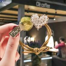 3件套人造珍珠心形髮帶和彈力髮帶裝飾珠子，適合女士馬尾辮和辮子，森女孩風格髮飾 - 彩色 - 查看 4