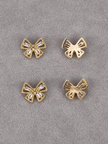 2 Miếng Rỗng Ba chiều Móng tay Loại bướm Kim loại Ánh sáng sang trọng Phong cách Khối Zirconia  Móng tay Đồ trang trí - Vàng - Xem 3