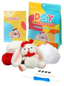 1set Polyester Knitting Kit, Cute Cartoon Rabbit Design Knitting Material Kit For Home
